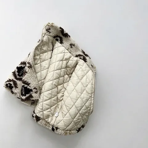 Giacca in Pile Sherpa per Bambini Caldo Cappotto Invernale in Poliestere per Ragazzi Ragazze Fantasia Geometrica Collo Alto