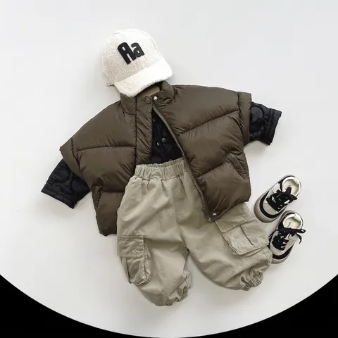 Giacca Trapuntata per Bambini in Stile Coreano Poliestere Calda Giacca a Camicia con Bottoni a Pressione Cappotto Imbottito