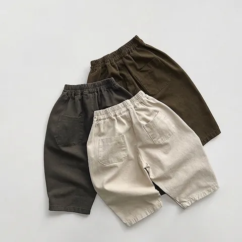 Kids Cotton Casual Pants Soft Elastic Waist Trousers For Boys Girls Korean Style Spring Autumn Solid Color Toddler Bottoms