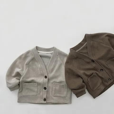 Gilet en Tricot à Col en V Rétro pour Enfants Pull à Simple Boutonnage Couleur Unie Veste en Coton Doux pour Garçons Filles