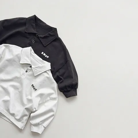 Kinder Baumwolle Langarm Poloshirt Koreanisch Retro Buchstaben Druck Revers Top Für Jungen Mädchen Casual Täglich Schule Kleidung