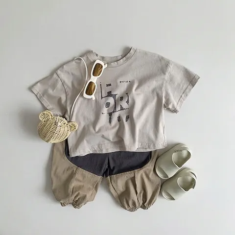 T-Shirt à Manches Courtes en Coton pour Enfants de Style Coréen Impression de Lettres Haut Décontracté d'été pour Garçons Filles