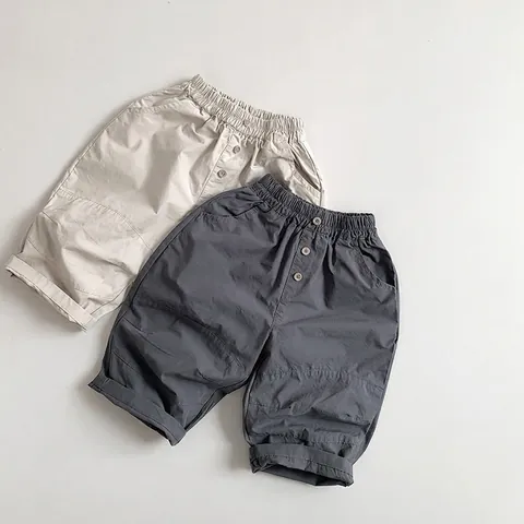 Kids Casual Cotton Thin Long Pants Korean Style Elastic Waist Solid Color Trousers For Boys Girls Toddler Summer Clothing