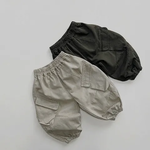 Pantalones Cargo para Niños 100% Algodón Corte Holgado Pantalones Casuales Con Bolsillos Grandes Cintura Elástica Suave Color Sólido para Niños Niñas
