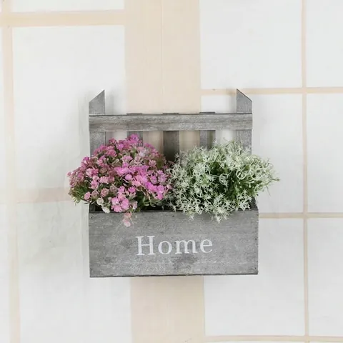 Jardinera de Pared Rústica de Madera Con Plantas Artificiales Letrero Home Letras Maceta Colgante Para Arte de Pared