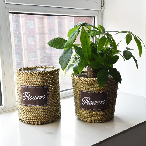 Natural Hand Woven Straw Plant Pot Decorative Flower Basket With Waterproof Liner Nordic Style Indoor Outdoor Planter