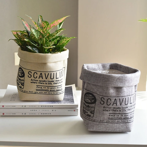 Sac de Rangement pour Pot de Fleurs en Tissu Non Tissé Nordique Avec Doublure Imperméable Fait à la Main Lavable Jardinière de Bureau Décorative