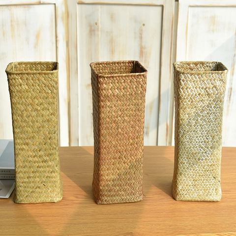 Handgefertigte Gewebte Rattan Vase Dekorativer Blumenkorb Für Trockenblumen Wohnkultur Modern Minimalistisch Stroh Aufbewahrungskorb Vase