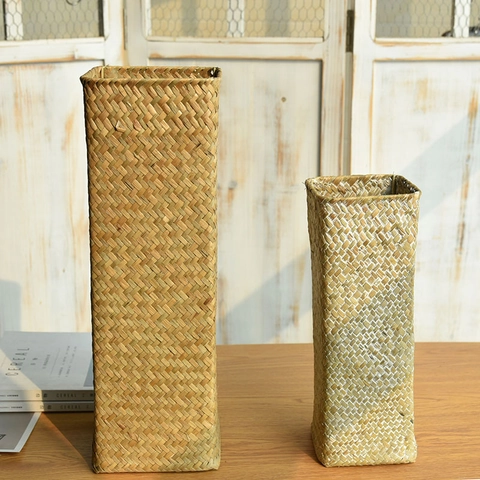 Handgefertigte Gewebte Rattan Vase Dekorativer Blumenkorb Für Trockenblumen Wohnkultur Modern Minimalistisch Stroh Aufbewahrungskorb Vase