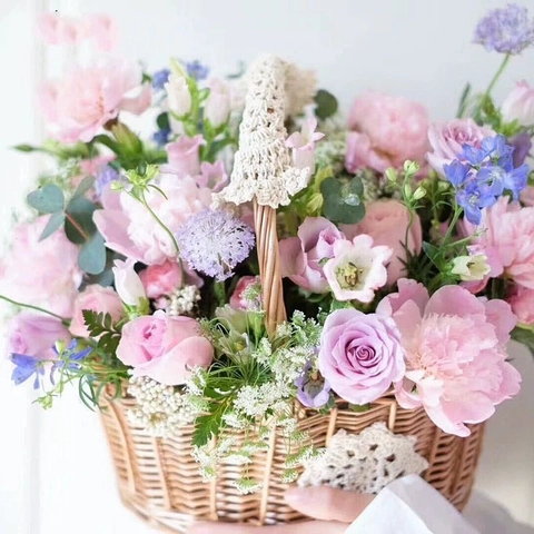 Cesto di Fiori in Rattan Intrecciato a Mano Con Decorazione in Pizzo Cesto Oval in Vimini per Casa Matrimonio Festa Picnic