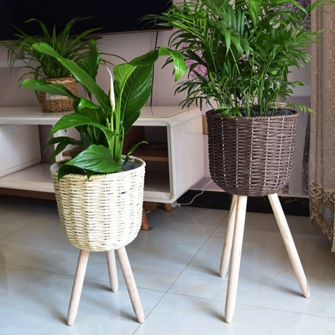 Supporto per Vaso da Fiori in Legno Intrecciato Nordico da Terra Cesto in Raffia Decorativo per Interni Soggiorno Balcone