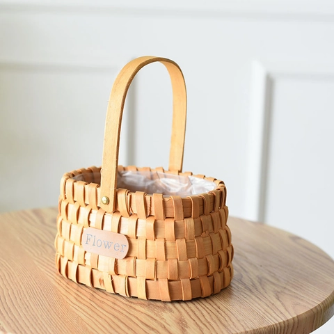 Cesto di Fiori in Rattan Intrecciato a Mano Con Fodera Impermeabile in Stile Pastorale per Decorazione di Matrimoni e Casa