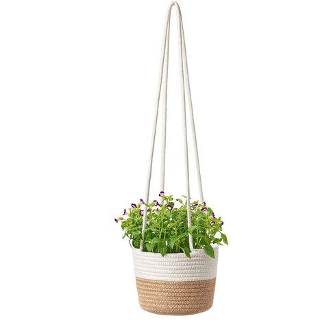 Cesto Sospeso per Piante Tessuto a Mano Cesto in Corda di Cotone e Juta per Interni Decorazione Parete Cesto Contenitore per Vasi