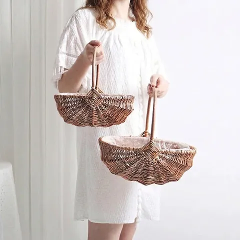 Cesto di Fiori in Rattan di Salice Intrecciato a Mano Stile Pastorale Cesto Creativo per Regalo di Nozze Decorazione Tavola Casa
