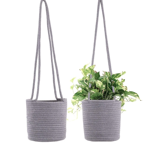 Cesto Appeso in Cotone Intrecciato a Mano Vaso per Piante Minimalista Fioriera da Parete per Sukkulenten Cesto Portaoggetti Casa