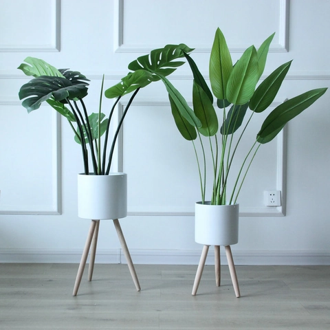 Portapiante da Pavimento in Ferro Nordico Moderno Vaso da Fiori Rotondo in Metallo Minimalista Con Gambe in Legno Casa Decor
