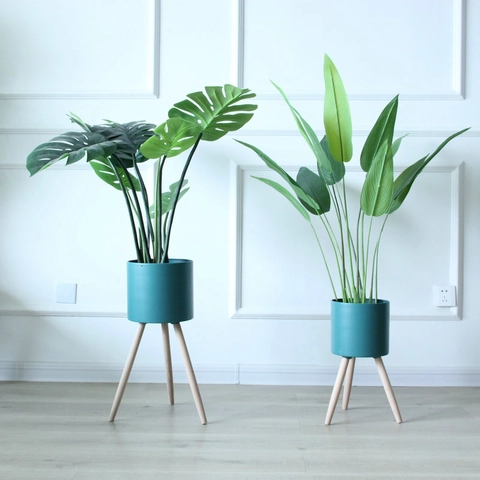 Portapiante da Pavimento in Ferro Nordico Moderno Vaso da Fiori Rotondo in Metallo Minimalista Con Gambe in Legno Casa Decor
