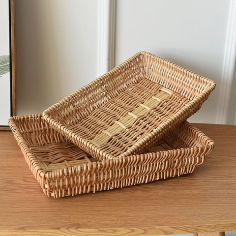 Cesto Contenitore in Salice Intrecciato a Mano Piatto da Frutta Rettangolare Vassoio Organizer da Scrivania in Vimini Naturale per Cucina