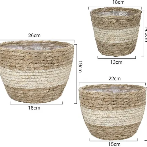 Natuurlijk Zeegras Geweven Plantenmand Met Waterdichte Voering Handgeweven Bloempot Cover Voor Binnen Buiten Huis Decor Opslag Mand Set