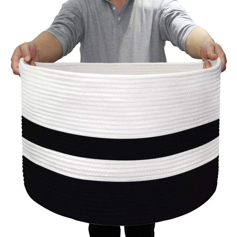 Extra Grote Katoenen Touw Geweven Wasmand Moderne Gestreepte Opbergmand Met Handvatten Voor Kleding Speelgoed Organisatie