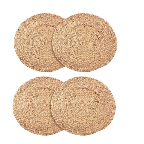 Natural Straw Woven Round Placemats Heat Resistant Non-Slip Dining Table Mats For Hot Pots Bowls Plates Kitchen Table Decoration