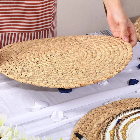 Round Japanese Style Straw Woven Place Mat Handmade Heat Resistant Coaster Pot Holder For Kitchen Dining Table Home Decor
