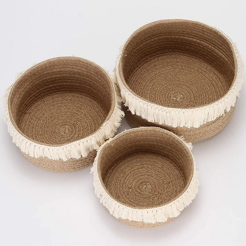 Handgefertigte Geflochtene Aufbewahrungskörbe Aus Hanf Mit Quasten Runde Baumwollseil Körbe Boho Dekorative Organizer Übertöpfe