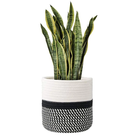 Cotton Rope Woven Storage Basket Round Color Blocking Hand-Woven Decorative Laundry Basket Flower Pot Cover Home Organizer