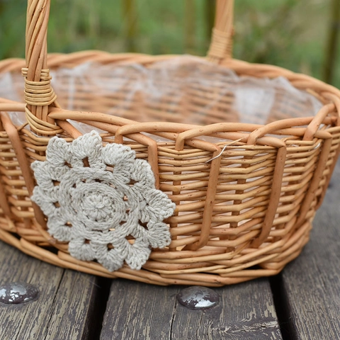 Cesta de Flores Tejida a Mano de Ratán Con Encaje de Girasol Asa Arqueada Cesta Ovalada para Boda Regalo Almacenamiento Picnic