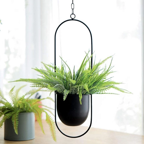 Fioriera Sospesa in Ferro Minimalista Moderna per Interni Esterni Giardino Balcone Metallo Sospeso a Parete Oro Nero Tondo Ovale