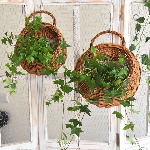Cesto Appeso a Parete in Vimini Fatto a Mano Con Rivestimento Impermeabile Vaso in Fibra Vegetale per Decorazione Casa Giardino