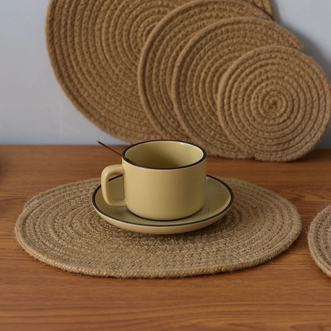 Natural Braided Jute Placemats American Style Heat Resistant Round Oval Woven Coasters For Dining Table Kitchen Home Decor