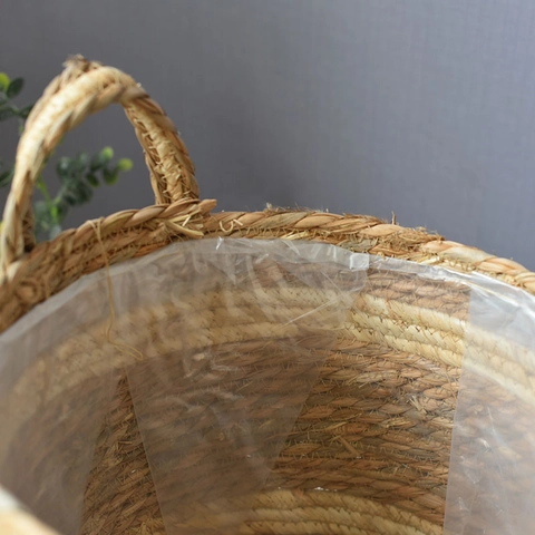Cesto Portaoggetti in Vimini Intrecciato a Mano Moderno Con Maniglie Coprivaso Portatile per Piante Corda in Buccia di Mais