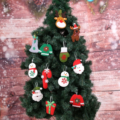 Ciondoli in Feltro di Tessuto non Tessuto di Natale Cartone Animato Babbo Natale Alce Pupazzo di Neve Ornamenti per Albero di Natale
