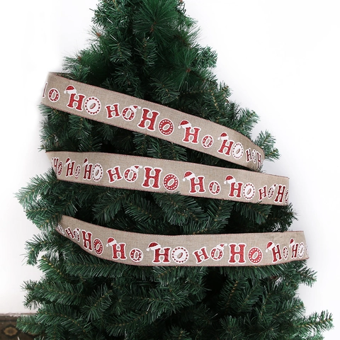 Rotolo di Nastro in Simil Lino di Natale per Confezioni Regalo DIY Decorazione Albero di Natale Merry Christmas HO HO HO