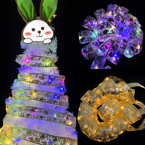 Cinta Luminosa LED Con Diseño de Conejo y Huevo para Decoración Árbol de Navidad Pascua Estampado en Caliente Organza