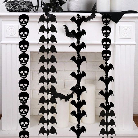 Decorazioni Appese per Halloween Pipistrello Teschio Fantasma in Tessuto Non Tessuto Nero Banner a Silhouette per Festa Horror Casa