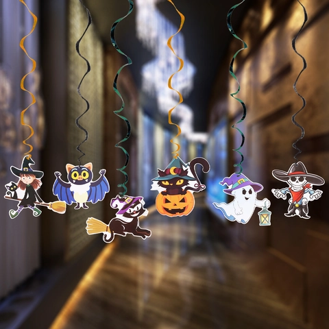 Decorazioni a Spirale Appese di Halloween Pendenti in Cartone a Spirale con Cartoni Animati Scheletro Strega Pipistrello per Festa