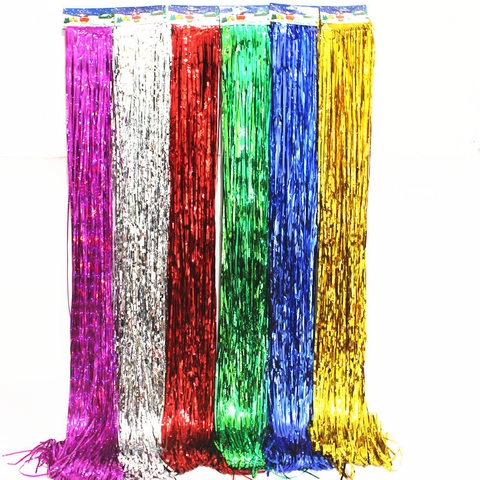 Metallic Foil Tinsel Curtain Sparkle Tassel Fringe Backdrop For Christmas Wedding Birthday Party Decor