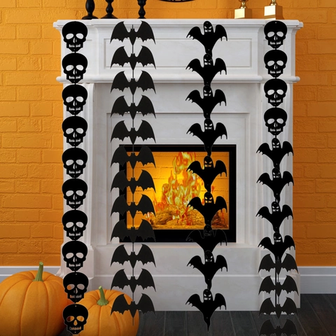Decorazioni Appese per Halloween Pipistrello Teschio Fantasma in Tessuto Non Tessuto Nero Banner a Silhouette per Festa Horror Casa