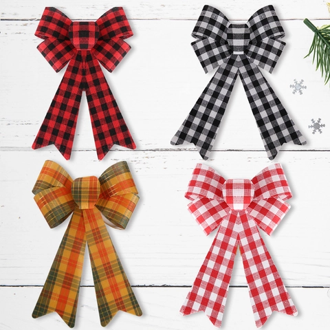 PVC Red White Buffalo Plaid Christmas Bow Decoration For Christmas Tree Ornament Festival Party Atmosphere Layout Bowknot