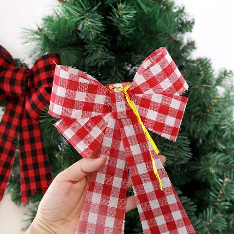 PVC Red White Buffalo Plaid Christmas Bow Decoration For Christmas Tree Ornament Festival Party Atmosphere Layout Bowknot