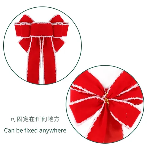 Nœud de Décoration de Noël en Velours Rouge et Carreaux Buffalo pour Sapin de Noël Couronne Ornement de Fête Maison