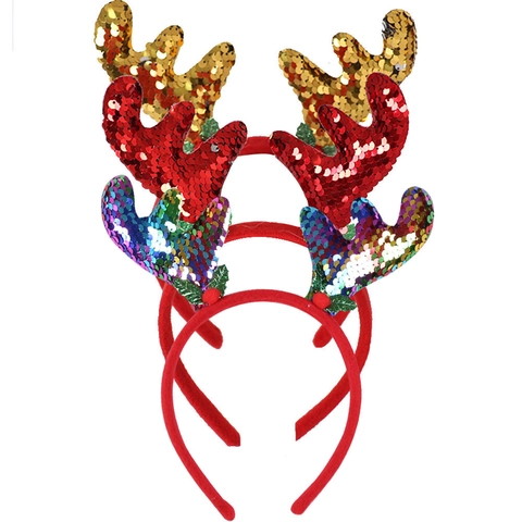 Cerchietto con Corna di Renna di Natale Paillettes Copricapo Festivo Cerchietto per Capelli per Feste Donna Decorazioni per Costumi