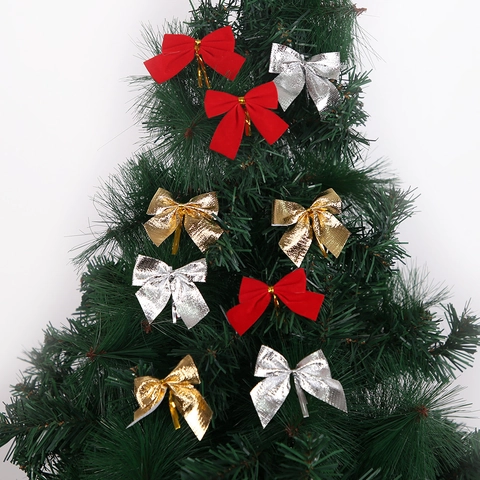12 Stück Packung Weihnachtsbaum Deko Schleifen Mini Metallic Beflockung Schleifenknoten Für Weihnachtsschmuck Geschenkverpackung Party