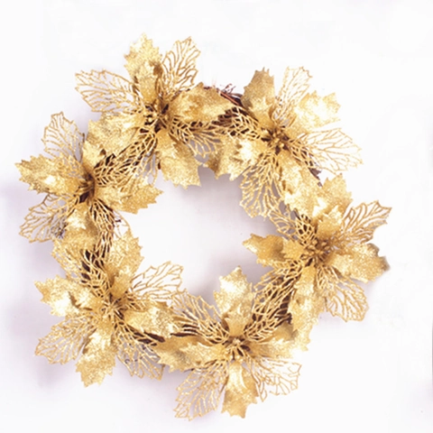 Künstlicher Glitzer Weihnachtsstern Weihnachtskranz Rattanring Hohl-Design Für Haus Tür Wand Feiertag Deko Ornament