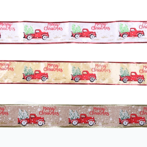 Weihnachten Dekoband Roter Pickup Baum Muster Drahtkante Band Für Festliche Baumschmuck Geschenkverpackung Dekoration