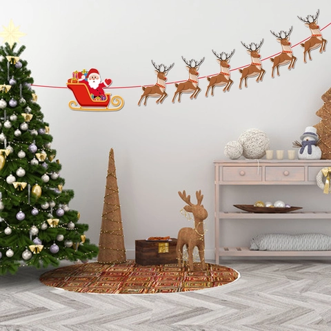 Decorazioni per Striscioni Appesi Natalizi Renna Babbo Natale Personaggi dei Cartoni Animati Banner di Carta Arredamento Parete Casa Festa Ornamenti