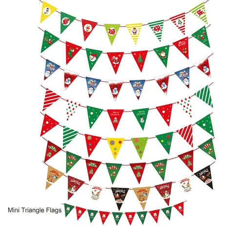 Weihnachten Papier Dreieck Wimpelkette Merry Christmas Party Dekoration Cartoon Weihnachtsmann Rentier Schneemann Muster