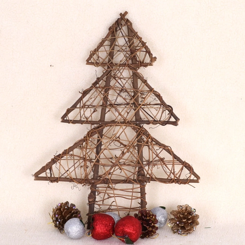 Handmade Rattan Christmas Tree Star Woven Decoration Rustic Dried Branch Hanging Ornament Natural Wood Festive Home Wall Decor